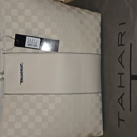 2 Piece Tahari White Checkered Tote Bag With Purse Bag NWT - Picture 4 of 11